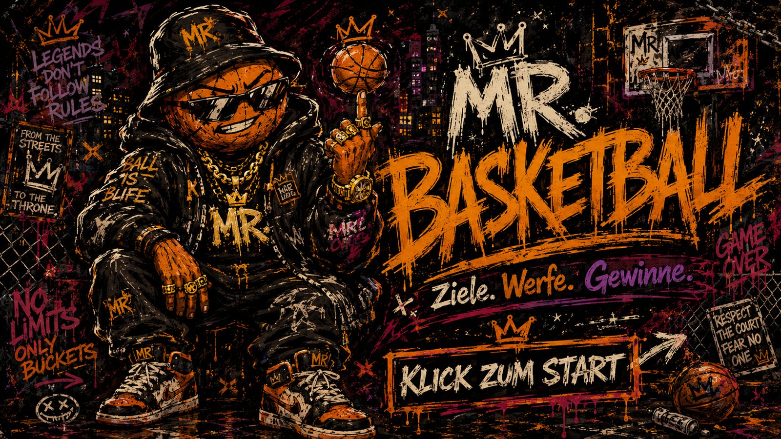 Mr. Basketball Artwork – Basketball-Dummy mit Goldketten